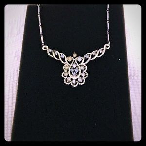 Silver Necklace with Blue Rhinestones.